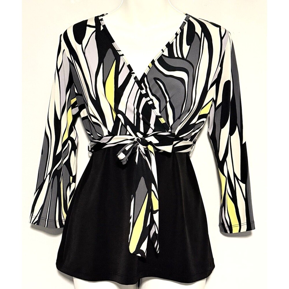 Julie Mitchell Babydoll Blouse Sz S Faux Wrap Surplice Grunge Mod 90s Y2K